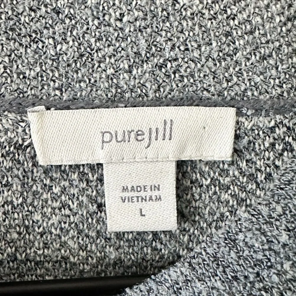 Pure Jill Grey White Snap Long Terrycloth‎ Cardigan Duster Spring Coat Size L